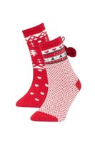 DEFACTO Girl's New Year's Themed 2-Piece Cotton Long Socks