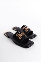 Capone Outfitters Blunt Toe Metal Buckle Metal Heel Detailed Women's Slippers