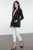 Trendyol Black Crepe Woven Jacket with Flower Detail on Collar