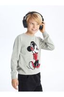 LC Waikiki Lw - Crew Neck Mickey Mouse Patterned Long Sleeve Boy's Knitwear Sweater