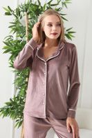 Trendyol Mink Piping Detailed Velvet Knitted Pajama Set