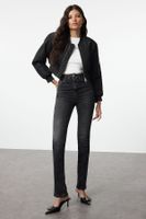 Trendyol Black Slit Super High Waist Slim Flare Jeans