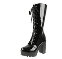 Schwarze Damen Lackstiefel  - ALTERCORE - Alexa Vegan  37