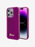 Guess Sequin Script Logo Zadní Kryt pro iPhone 15 Pro Max Magenta Etui za telefon ljubičasta