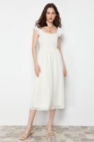 Trendyol Ecru Waist Opening Chiffon Lined Midi Woven Dress