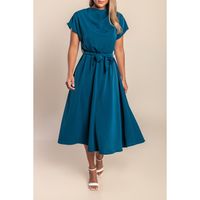 Midikleid Mit Gürtel, Petrolfarben