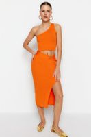 Trendyol Orange Crop Knitwear Top and Bottom Set