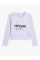 Koton Dog Printed Crop T-Shirt Long Sleeve Crew Neck