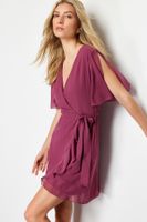 Trendyol Dusty Rose Double Breasted Skirt Ruffle Detailed Chiffon Lined Mini Woven Dress