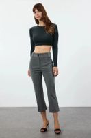 Trendyol Gray Capri Buttoned Woven Fabric Trousers