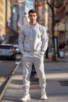 Trendyol Gray Melange Regular Cut Zippered Basic Tracksuit Set