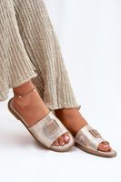 S. BARSKI Damskie Klapki Na Płaskim Obcasie Z Ozdobą S.Barski