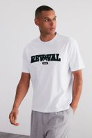 Trendyol White Oversize/Wide Cut Text Embroidery Applique 100% Cotton Short Sleeve T-Shirt