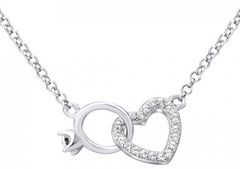 Silvego Stříbrný náhrdelník srdce propojené s prstýnkem MWN01149