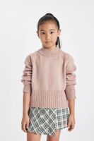 DEFACTO Girl's Beige Standard Fit Crew Neck Detailed Knitwear Sweater