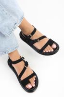 Shoeberry Women's Harwey Black Suede Multi-Strap Sandals