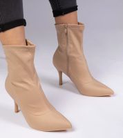 marka niezdefiniowana Beige satin finish ankle boots with stiletto Sanoris