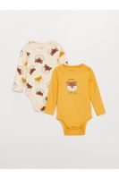 LC Waikiki Crew Neck Long Sleeve Printed Baby Boy Snap-On Bodysuit 2-Piece