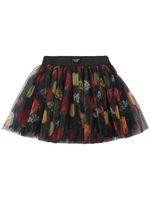 Flowers Print Tulle Mini Skirt W/logo