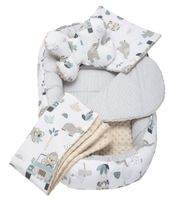 Medi Partners Cocoon in a 5-piece set (cocoon / insert / butterfly pillow / flat pillow / quilt 75x55) – Mint Zoo + beige Minky