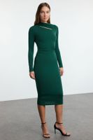 Trendyol Emerald Green Cut Out Detailed Fitted Midi Stretchy Knitted Dress