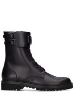 V Logo Leather Combat Boots