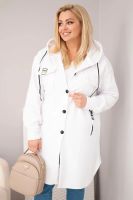 Płaszcz damski plus size z kapturem, biały