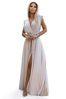509-2 Elegant long dress tied in many ways - beige with glitter