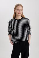 DEFACTO Regular Fit Crew Neck Striped Combed Cotton Long Sleeve T-Shirt