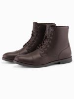 Ombre Men's eco leather shoes with insulated high upper - dark brown