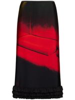 Printed Shiny Viscose Blend Midi Skirt