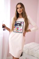 Cat Graphics Dress 3D Powder Pink