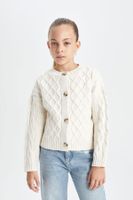 DEFACTO Girl's Knitwear Crew Neck Buttoned Cardigan