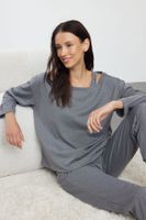 Trendyol Gray Melange 3-Piece Cotton Knitted Pajama Set