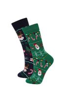 DEFACTO Men's Christmas Themed Boxed 2-Piece Cotton Long Socks