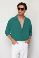 Trendyol Green Oversize Fit Open Collar Summer Linen Look Shirt