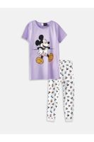 LC Waikiki Crew Neck Mickey Mouse Printed Short Sleeve Girl's Pajama Set