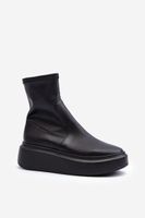 Zazoo 3395 bőr női csizma Chunky Platform fekete
