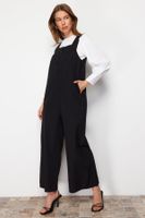 Trendyol Black Thick Straps, Button Detailed, Wide Leg, Woven Overalls