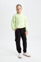 DEFACTO Girls Black Cargo Pocket Elastic Waist Jogger Sweatpants