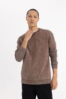 DEFACTO Regular Fit Crew Neck Washed Faded Effect Basic Plain Sweatshirt