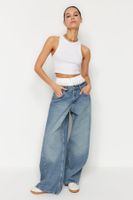 Trendyol Blue Boxer Stitching Detailed Low Waist Wide Leg Jeans