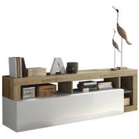 Carryhome SKRINKA POD TV, farba duba, biela s vysokým leskom, 184/58/42 cm