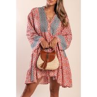 Baumwoll-Minikleid Mit Print, Rot