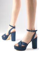 Mio Gusto Ellis Jeans Women's Blue Color Cross Strap Denim Fabric Platform Heeled Sandals