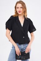 armonika Women's Blackkosiokto Jacket Sleeve Slit Detailed Crop Short Sleeve