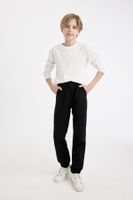 DEFACTO Boy's Waist Tie Elastic Leg Pocket Black Jogger Gabardine Trousers