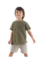 Denokids Baby Boy Kid Green Summer Muslin Striped Shorts Shirt Set