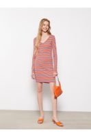 LC Waikiki V-Neck Striped Long Sleeve Women's Bodycon Dress