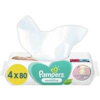 Pampers Sensitive вологі очищуючі серветки для дітей для чутливої шкіри 4x80 кс